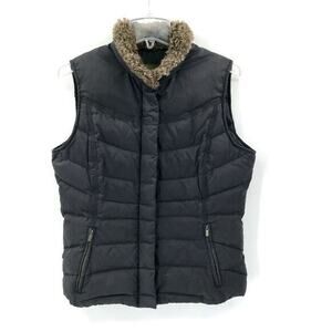 Eddie Bauer Womens Down Puffer Vest Faux Fur Collar‎ Black XS
